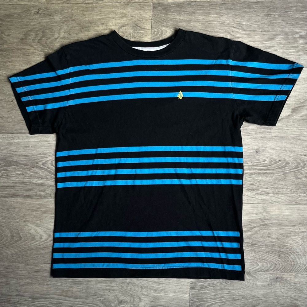 Volcom Black and Blue Striped Tee